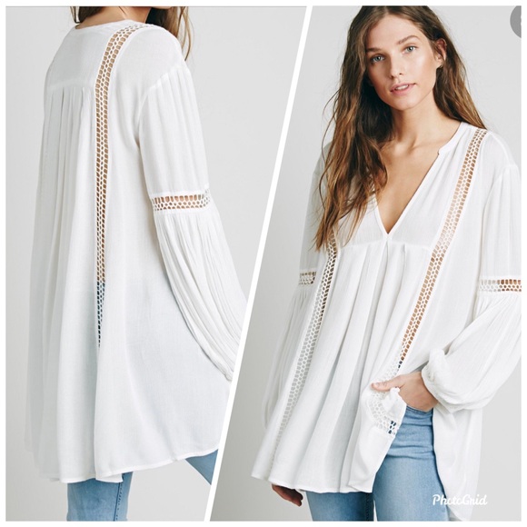 Free People Tops - Free People Babydoll Lace Inset Swing Tunic ivory